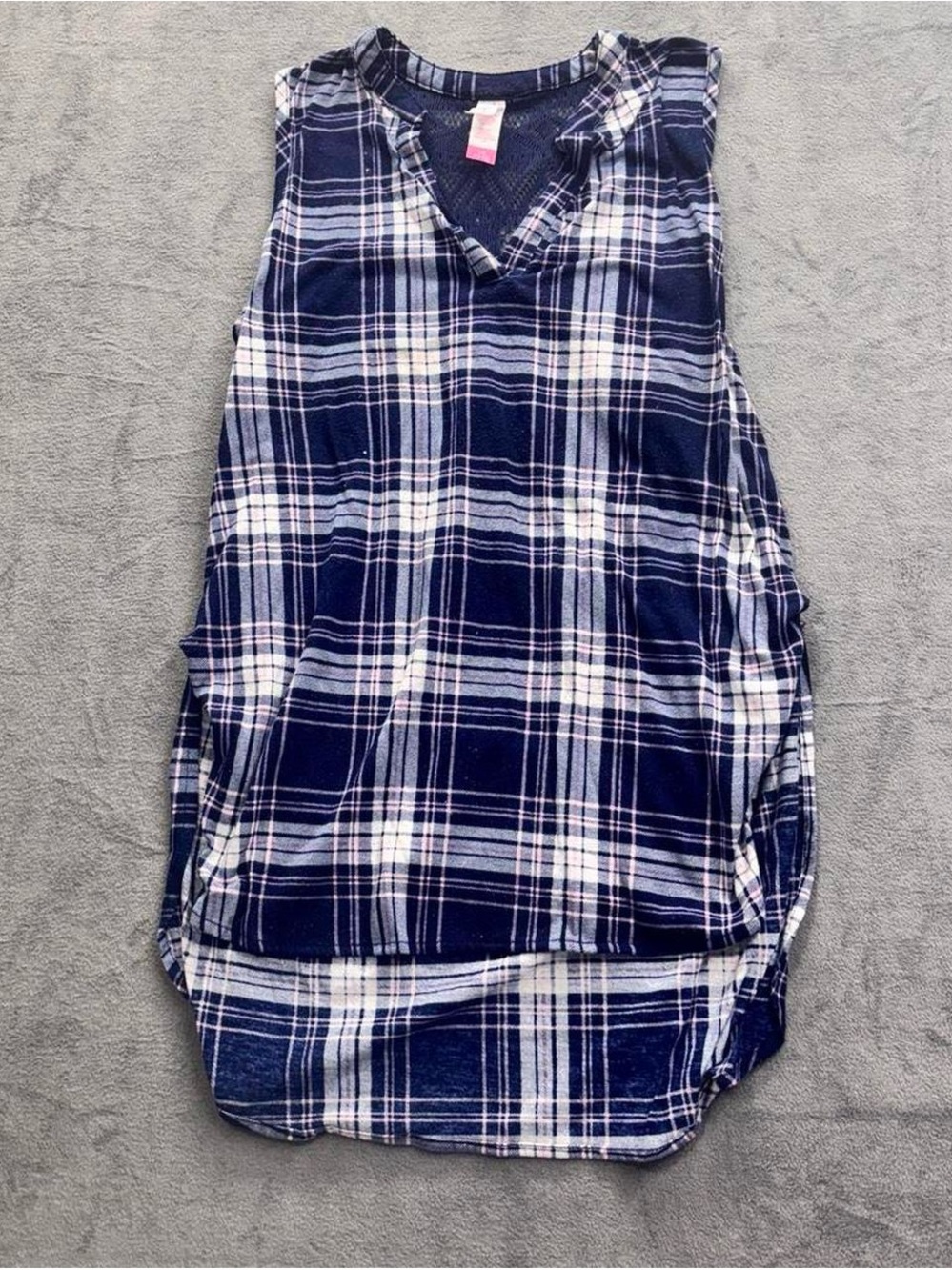 No Boundaries Blue Navy and Light Pink Plaid Sleeveless Top
